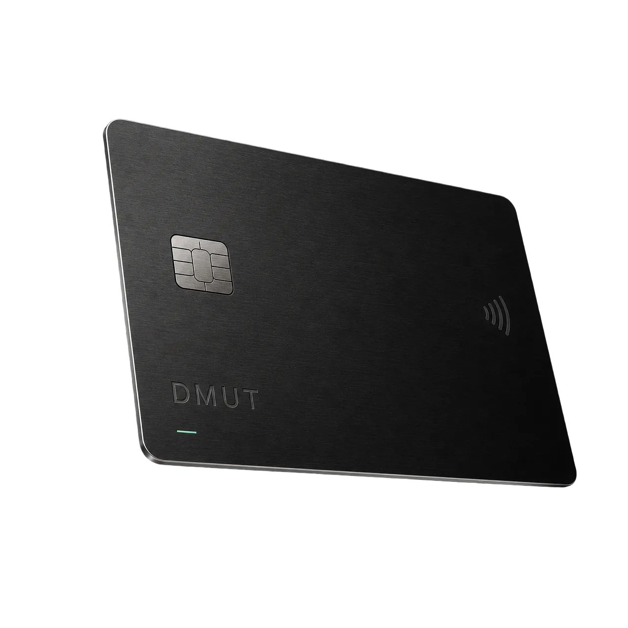 Matte black DMUT payment card with contactless symbol